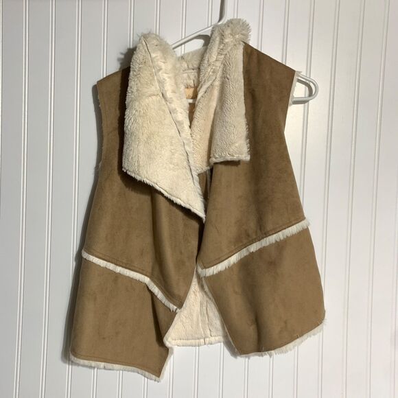 Altard State Vest Womens Small Sherpa Faux Suede Tan Sleeveless Lined Jacket - Picture 1 of 9